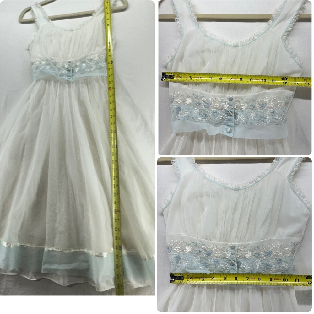 GOTHAM GOLD STRIPE Vintage Nightgown Robe Set Chiffon & Nylon White & Blue 32/S - Picture 4 of 16